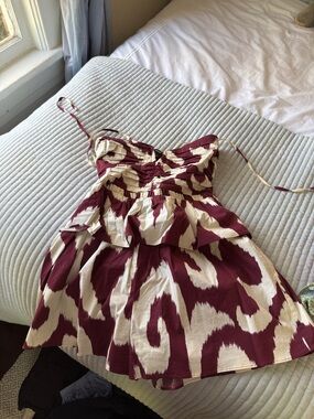 Strapless/Halter Burgundy and Cream romper